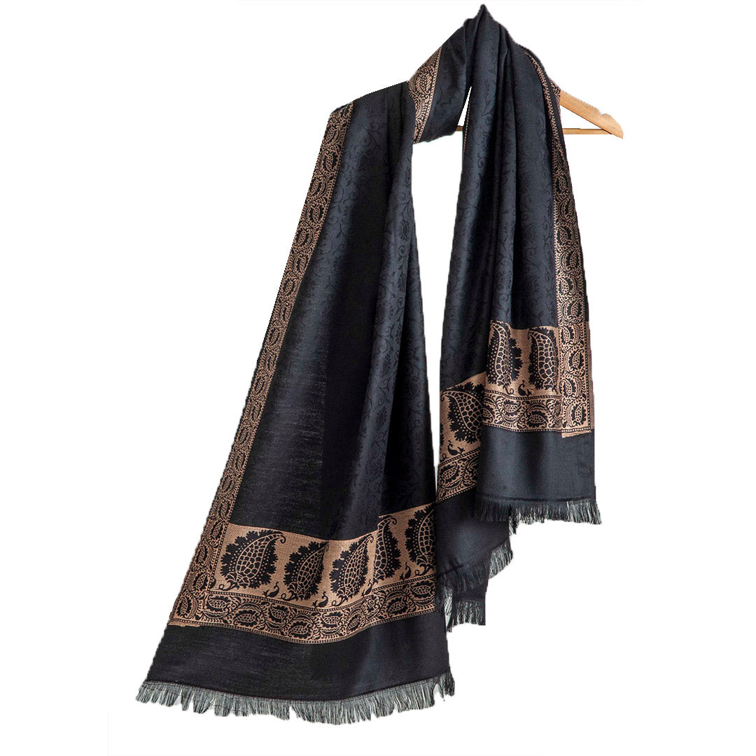 Woolen Stoles & Shawls | Black & natural | 100x210 CM |