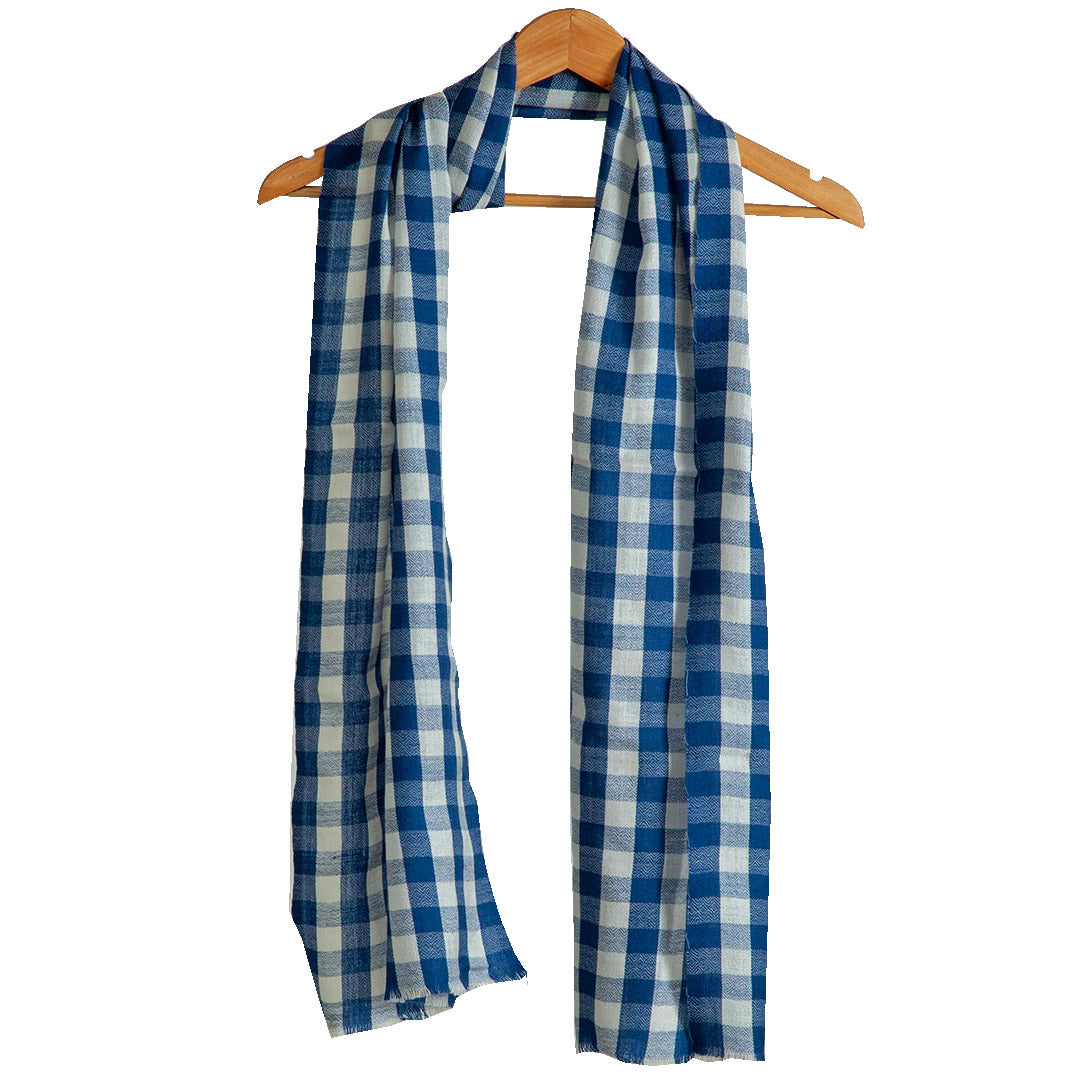 Woolen Mufflers | Check Design |Blue & off White | 40x200 CM