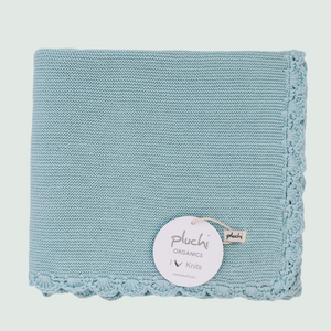 Baby Blue Knitted AC Blanket/Quilt for Baby - Top View