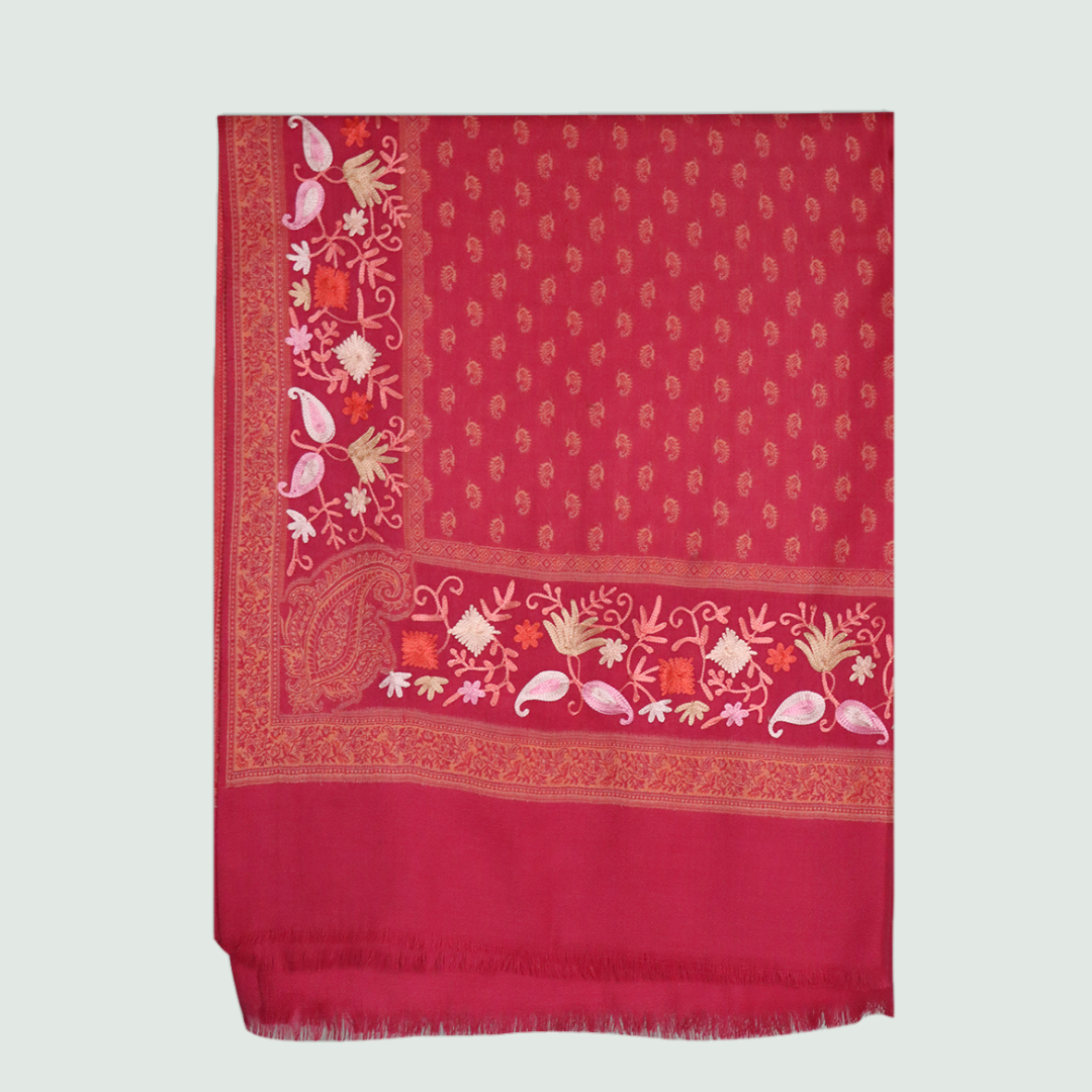Pink Odhni With Embroidered Floral Motifs | Stoles & Shawls - Front View
