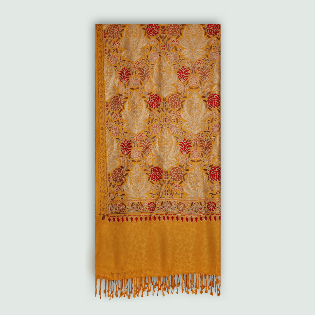Odhni Floral Motif - Embroidered - Multi color | Stoles & Shawls - Front View