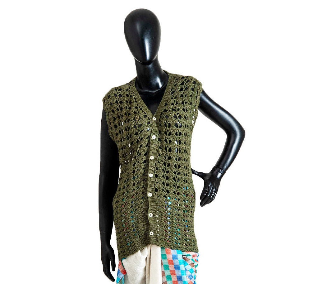 Organic Wool |   Cardigan Crochet |  Olive Green