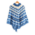 Poncho Round Neck - Crochet - Blue & White | For Women | 100% Organic Wool