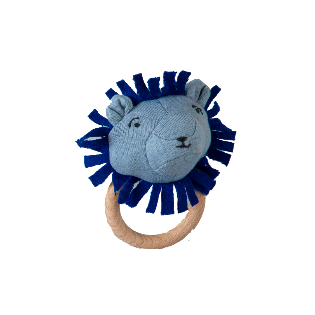 Lion Rattle Knitted Light & Dark Blue Stuffed/Plush/Soft Toy | 100% Premium Cotton