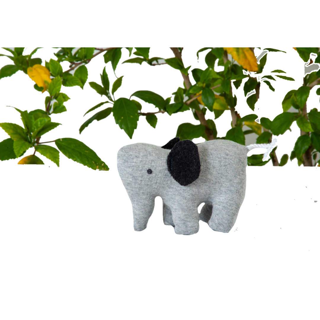 Elephant Machine Knitted Grey & Black Stuffed Baby/Plush/Soft Toy | 100% Premium Cotton
