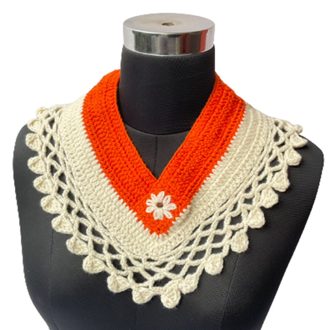 Neck Warmers & Mufflers | Crochet | White & Orange | For Women | 100% Premium Wool