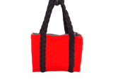 Red & Black - Hand knitted Blended  wool  Bag -Felt  lining Inside