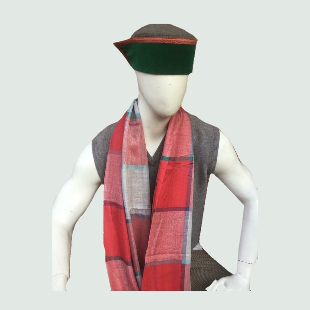 Red Check Stole for Men - Front View
