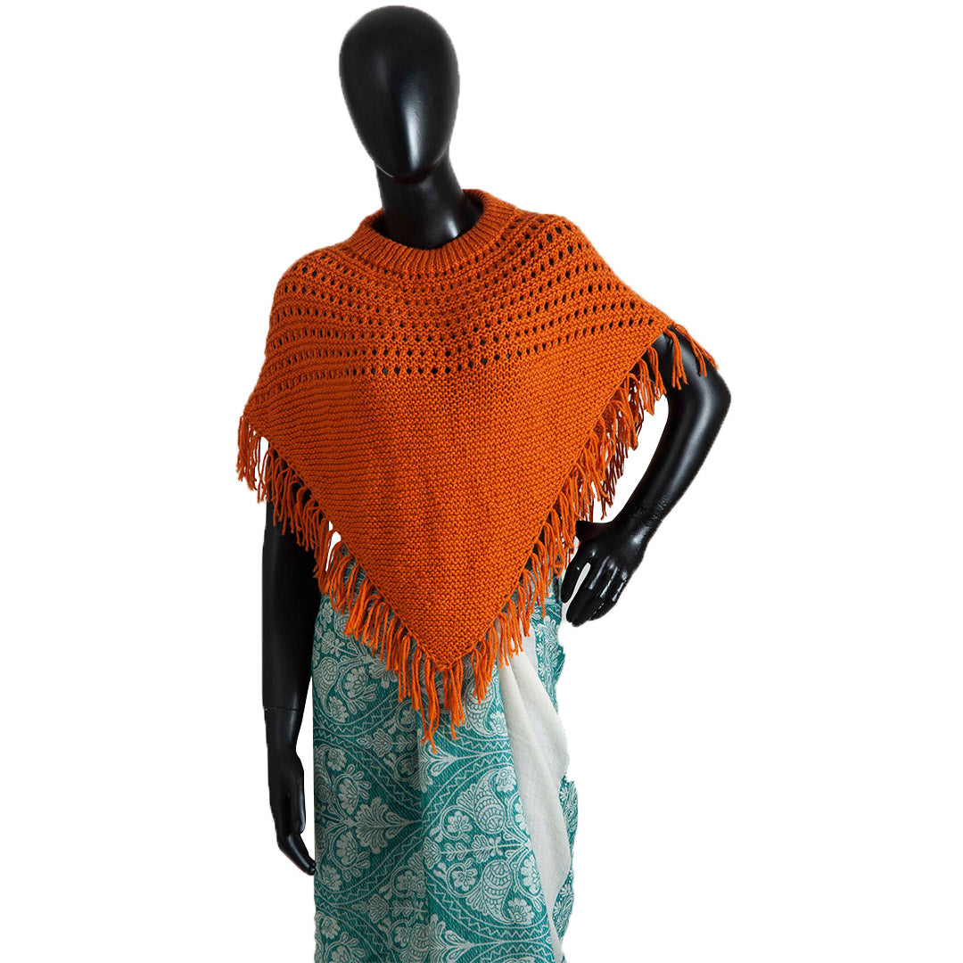 Poncho &  Shrugs |Tomato Cream| For Women's | 100% Premium Wool