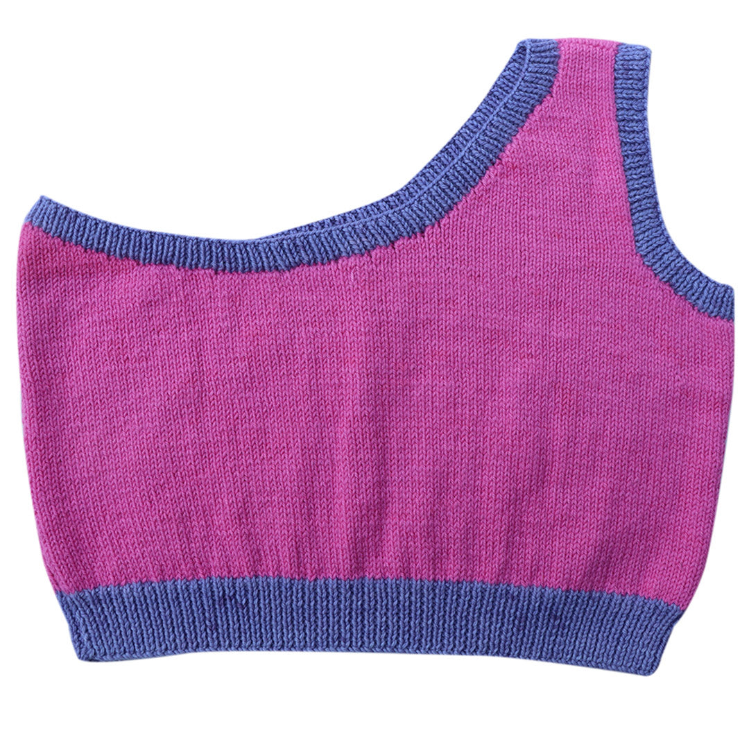 Organic Wool   |  Top with  One Shoulder | Wild Blue & Fuchsia Fedora