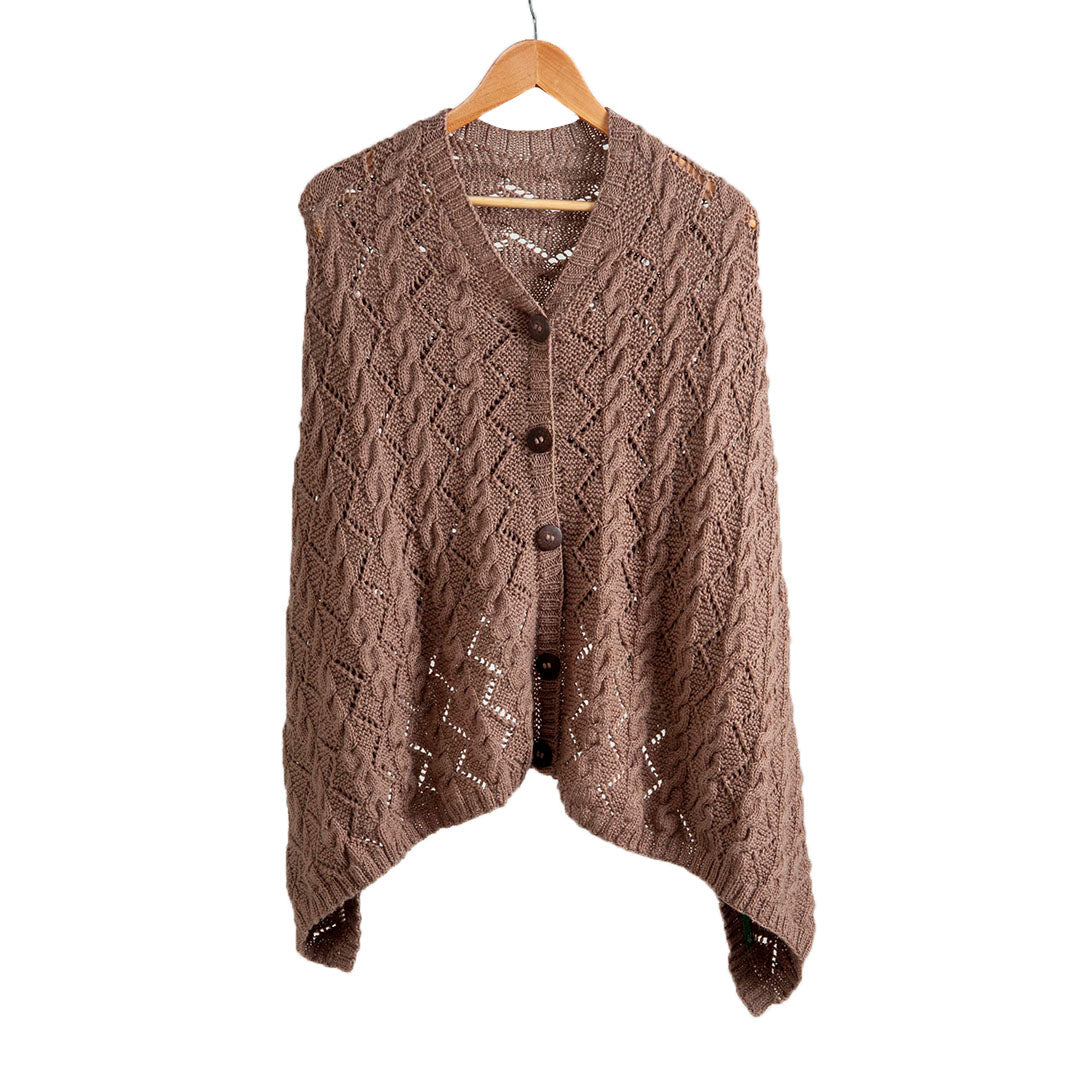 Poncho  V Neck,  -Beige   |  For Women  |  100% Organic Wool