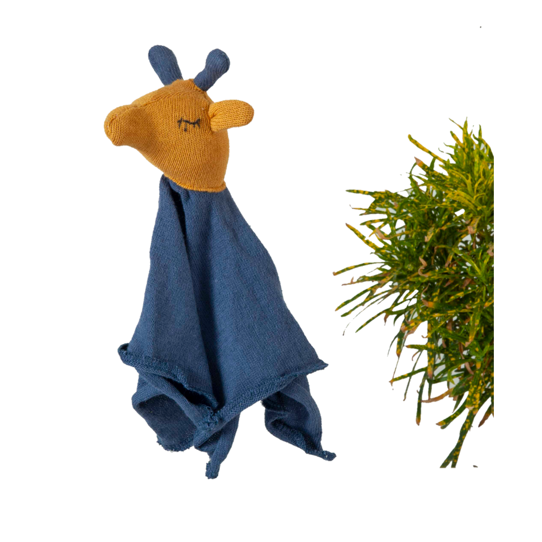 Giraffe Comforter Mustard and Blue Stuffed/Plush/Soft Toy  | 100% Organic cotton