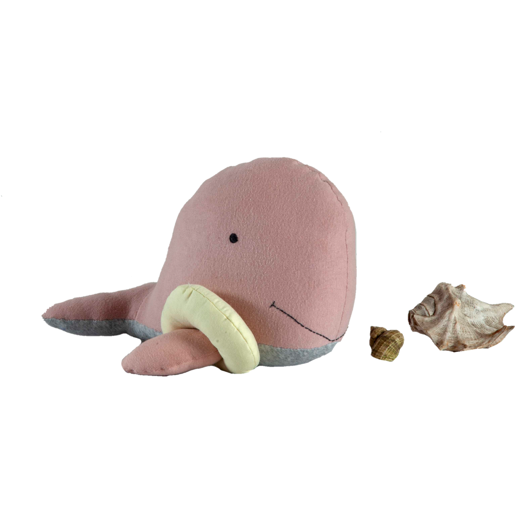 Whale Knitted Pink, White & Grey Stuffed/Plush/Soft Toy | 100% Premium Cotton