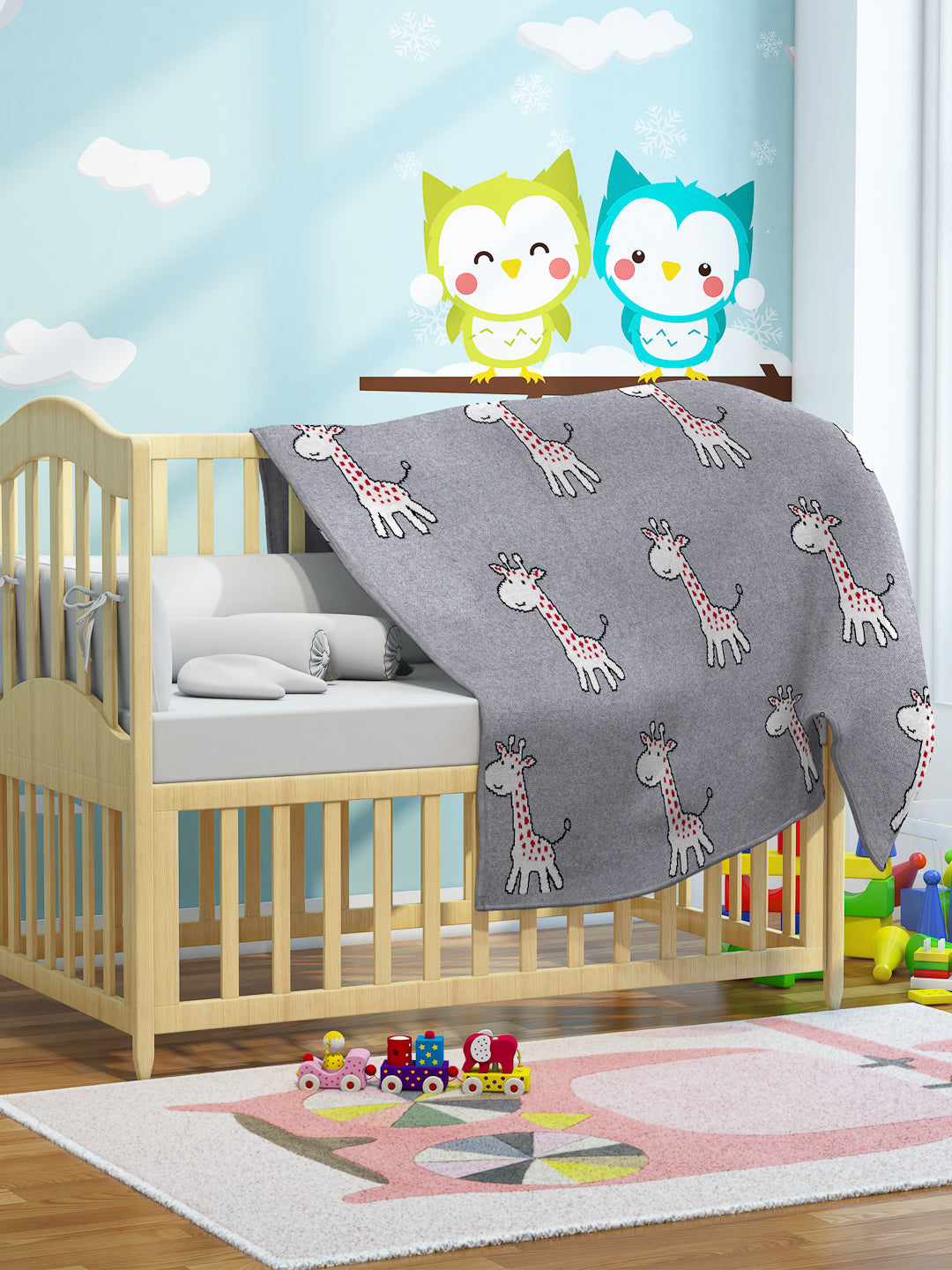 Happy Giraffe Knitted AC Blanket/Quilt for Baby - Full View