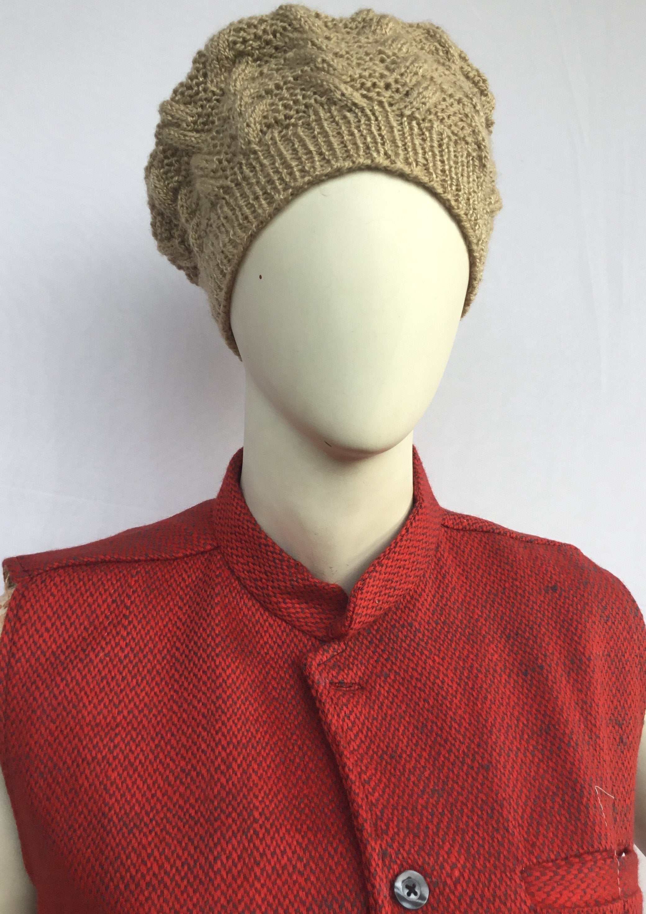 Woollen  Nehru Jacket - Half Sleeve - Red & Grey | 100% Wool