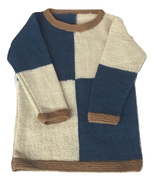 Pullover White-Blue Woolen  | Unisex | 100% Organic Wool - Mojopanda Organic  Store